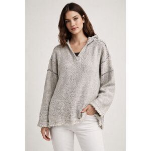 Free People Gray Hooded Knit Sweater Textured Boho Pullover